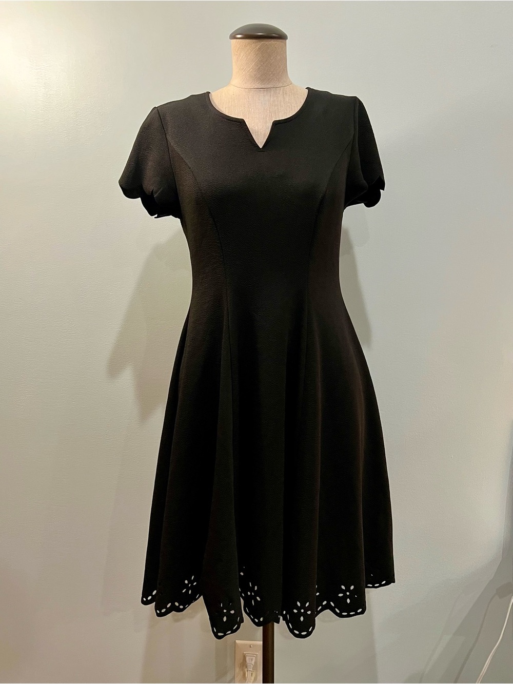 Aphratti Black Fit & Flare Mini Dress with Scallop Hem. Size M